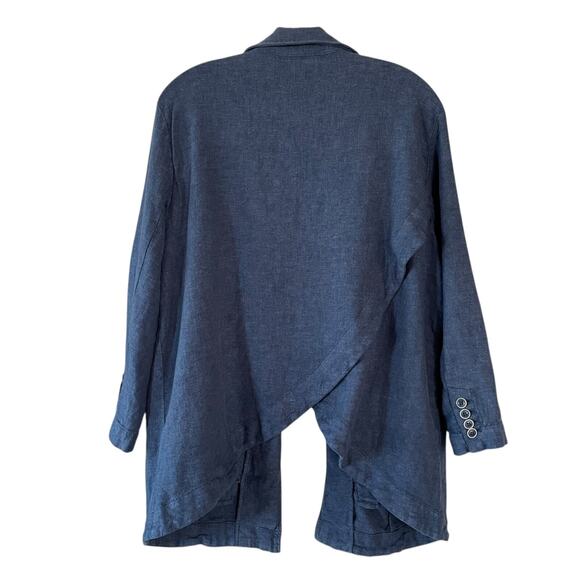 ANTHROPOLOGIE Women's Size US 14 Blue Linen Blend Lagenlook Open Blazer Jacket - Picture 8 of 9